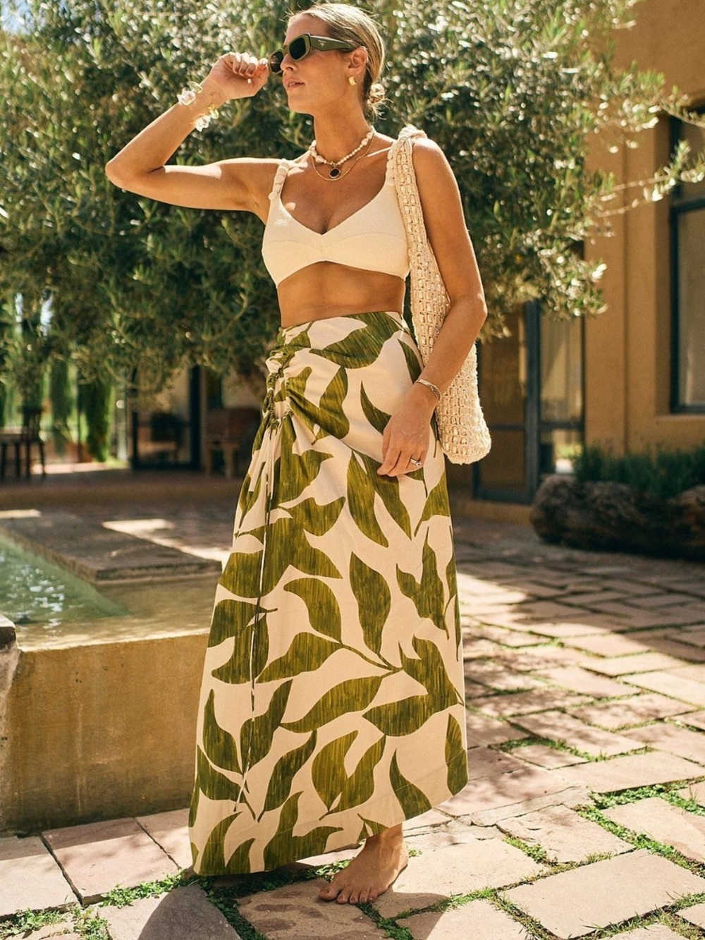 Antonio Melani M.G. Style Lyons Printed Faux Wrap Asymmetric Skirt Green Leaf